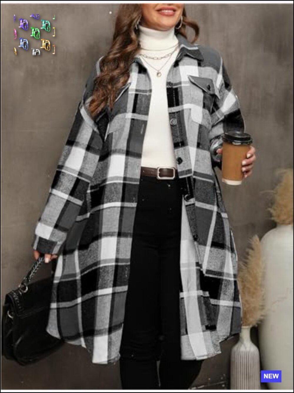 Plus Size Plaid Flannel Shacket Long Shirts Jacket Oversized Coat Fall Outfits - Picture 3 of 7